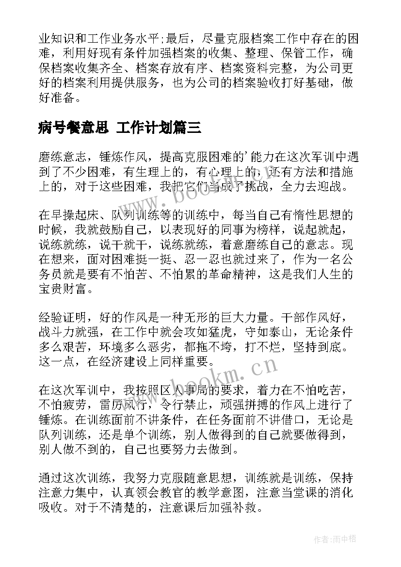 最新病号餐意思 工作计划(优秀10篇)