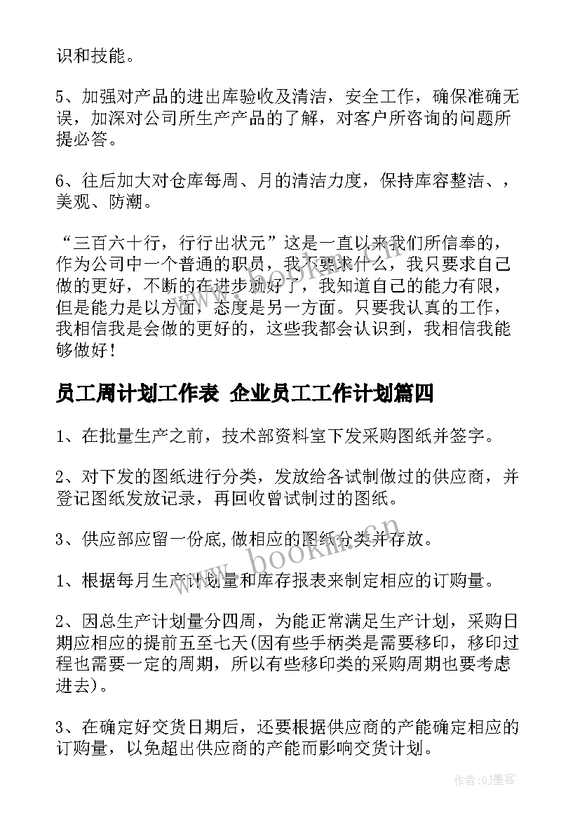 2023年员工周计划工作表 企业员工工作计划(实用9篇)