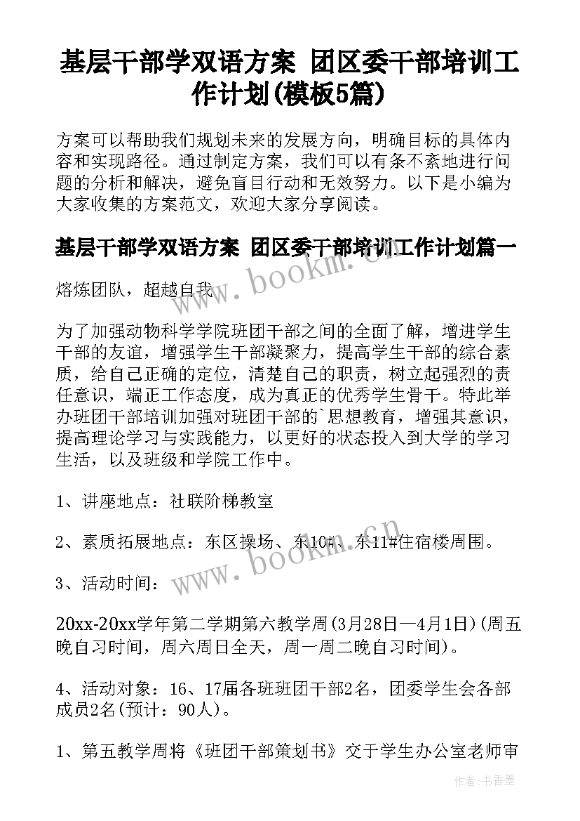 基层干部学双语方案 团区委干部培训工作计划(模板5篇)