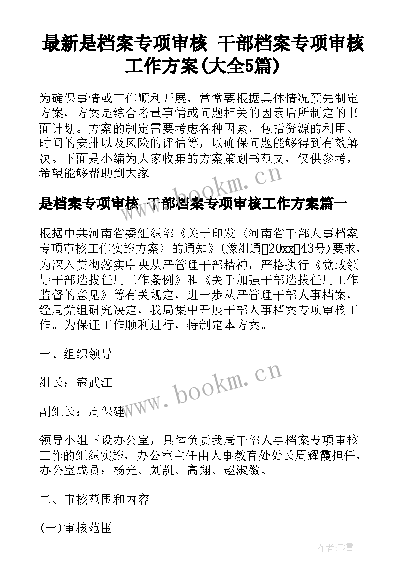 最新是档案专项审核 干部档案专项审核工作方案(大全5篇)