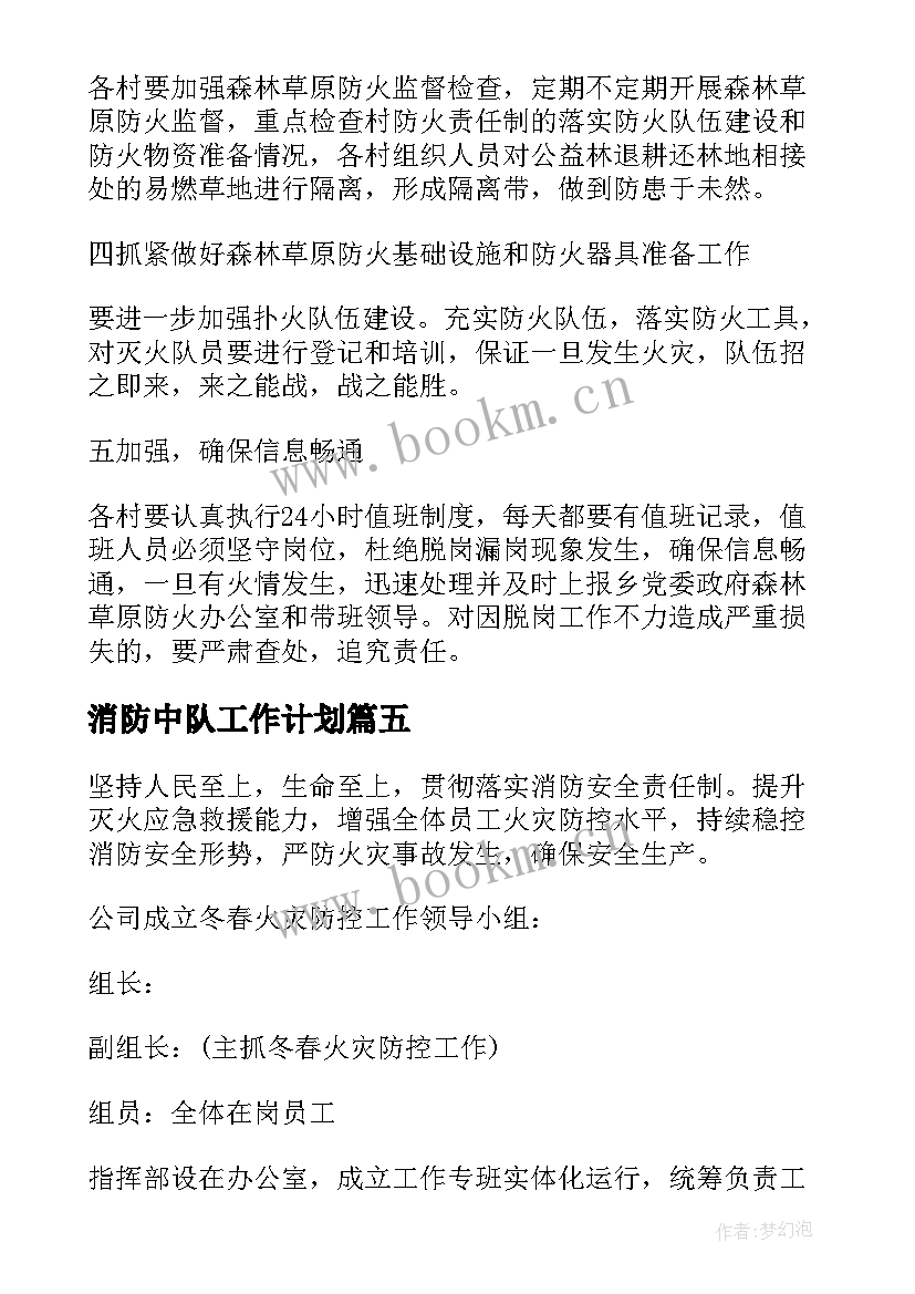 最新消防中队工作计划(模板5篇)