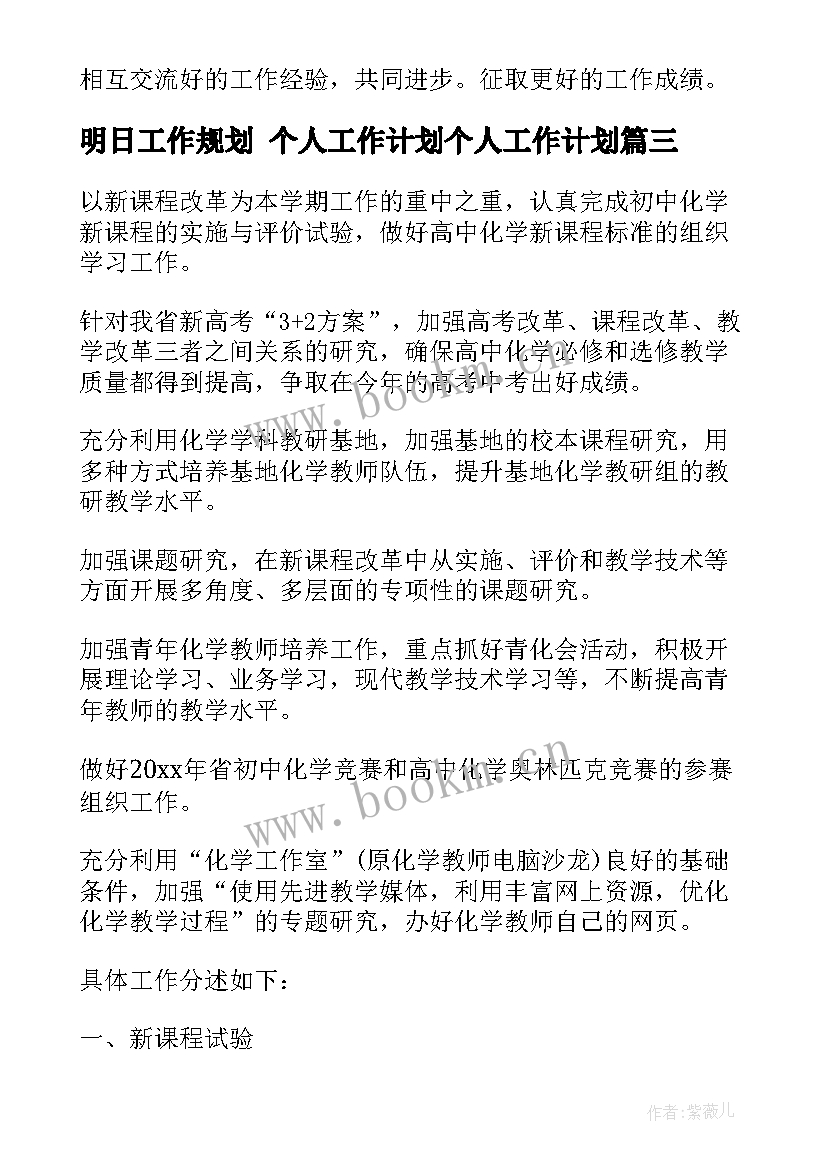 最新明日工作规划 个人工作计划个人工作计划(大全5篇)