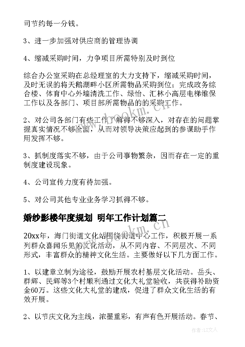 最新婚纱影楼年度规划 明年工作计划(大全6篇)