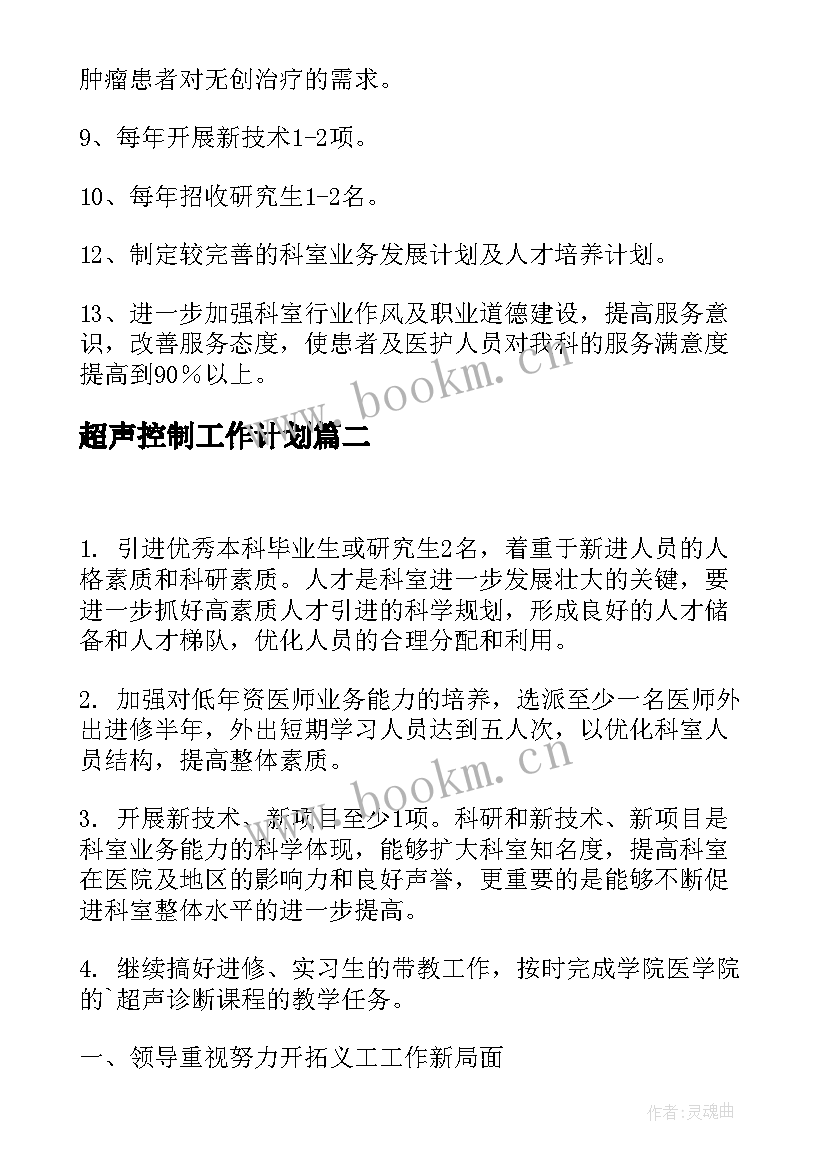 2023年超声控制工作计划(精选8篇)