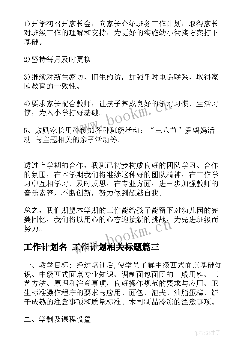 工作计划名 工作计划相关标题(模板7篇)