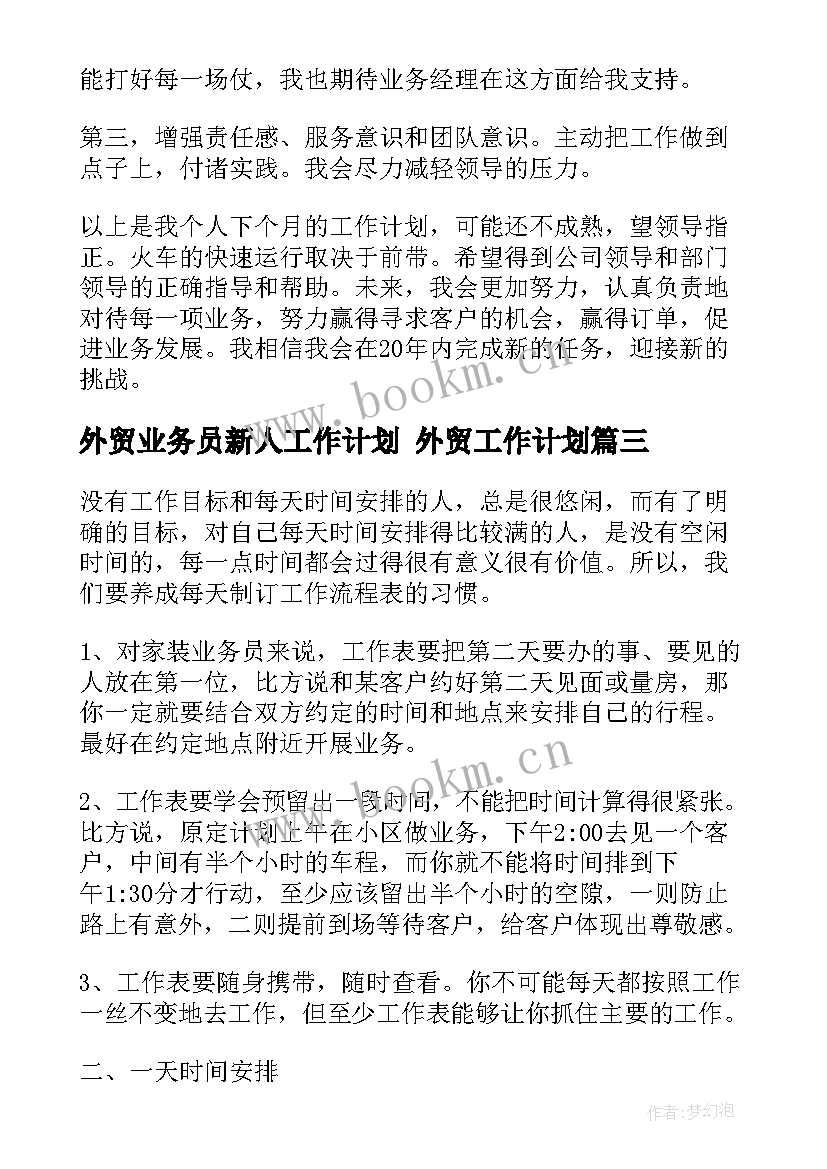 最新外贸业务员新人工作计划 外贸工作计划(优质5篇)