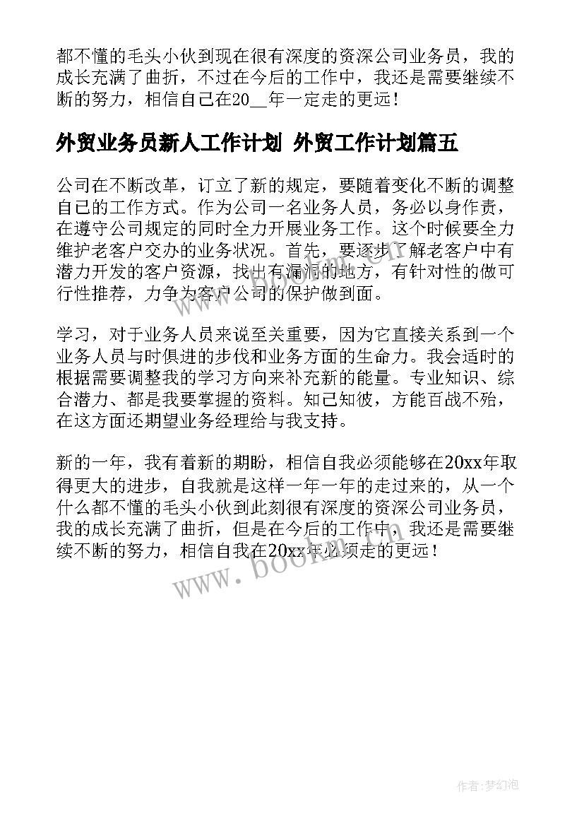 最新外贸业务员新人工作计划 外贸工作计划(优质5篇)