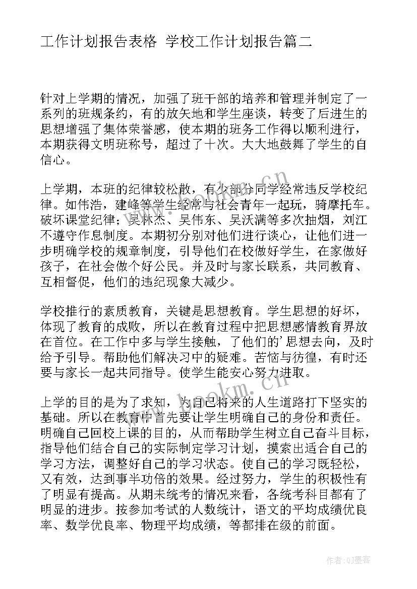 2023年工作计划报告表格 学校工作计划报告(汇总5篇)