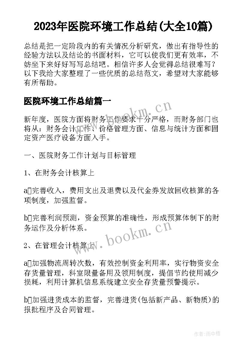 2023年医院环境工作总结(大全10篇)