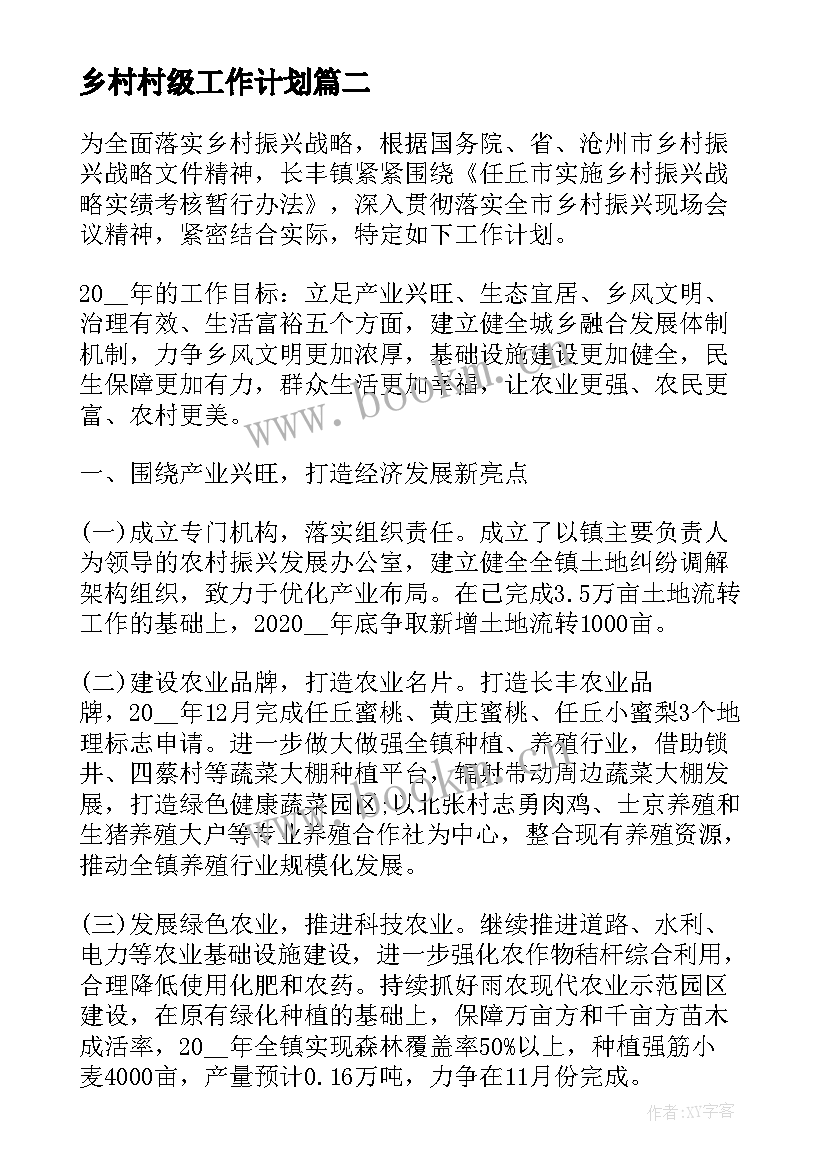 乡村村级工作计划(模板5篇)