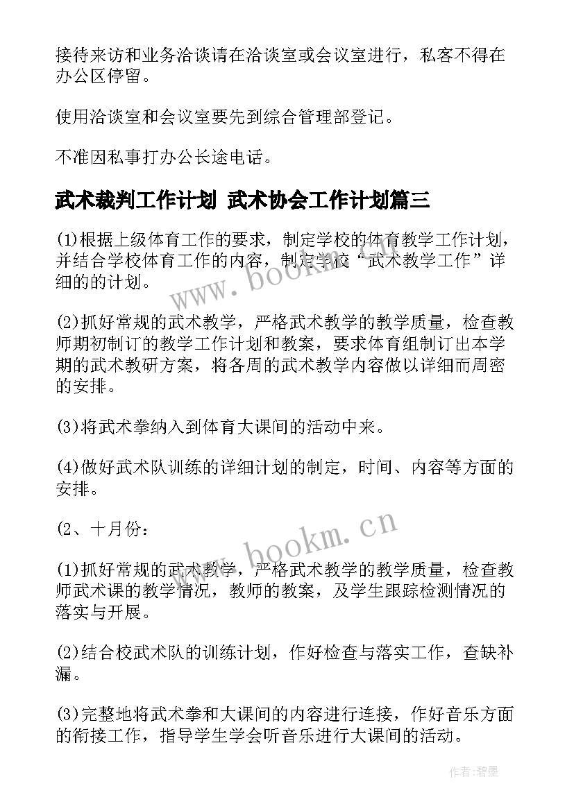 武术裁判工作计划 武术协会工作计划(精选5篇)