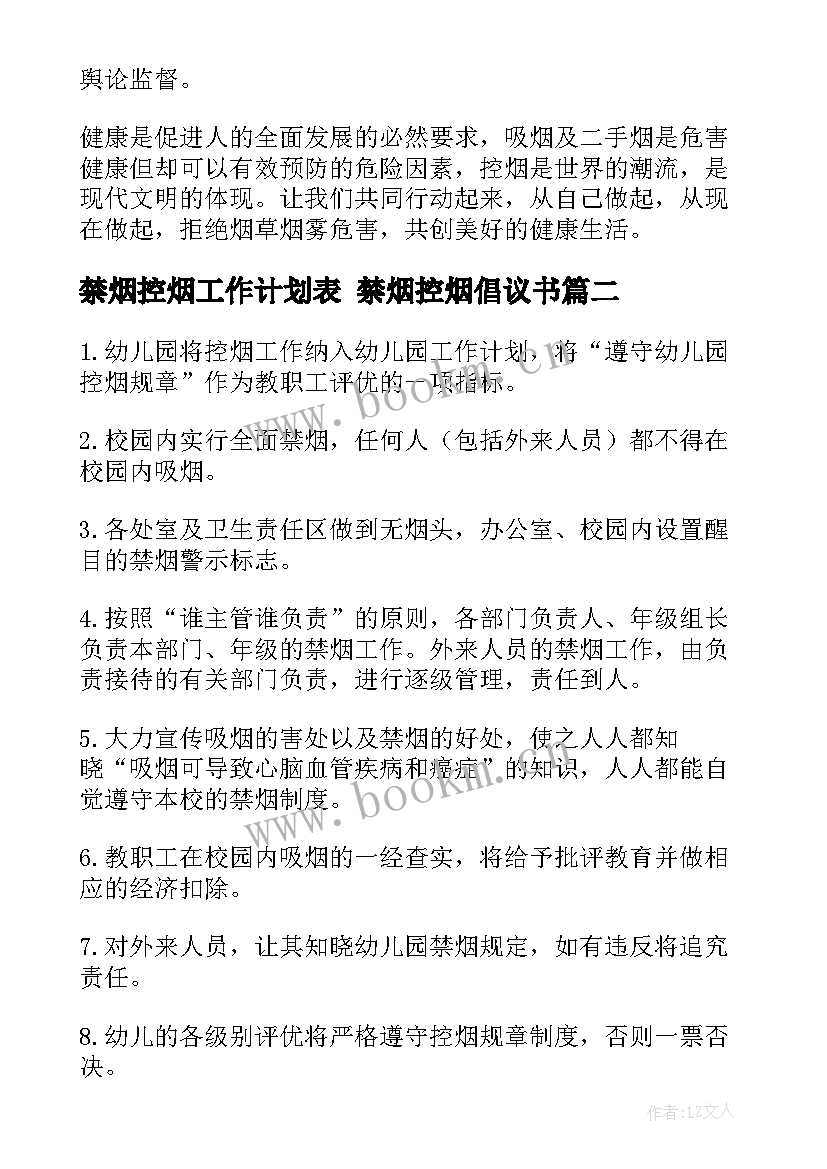 禁烟控烟工作计划表 禁烟控烟倡议书(汇总9篇)