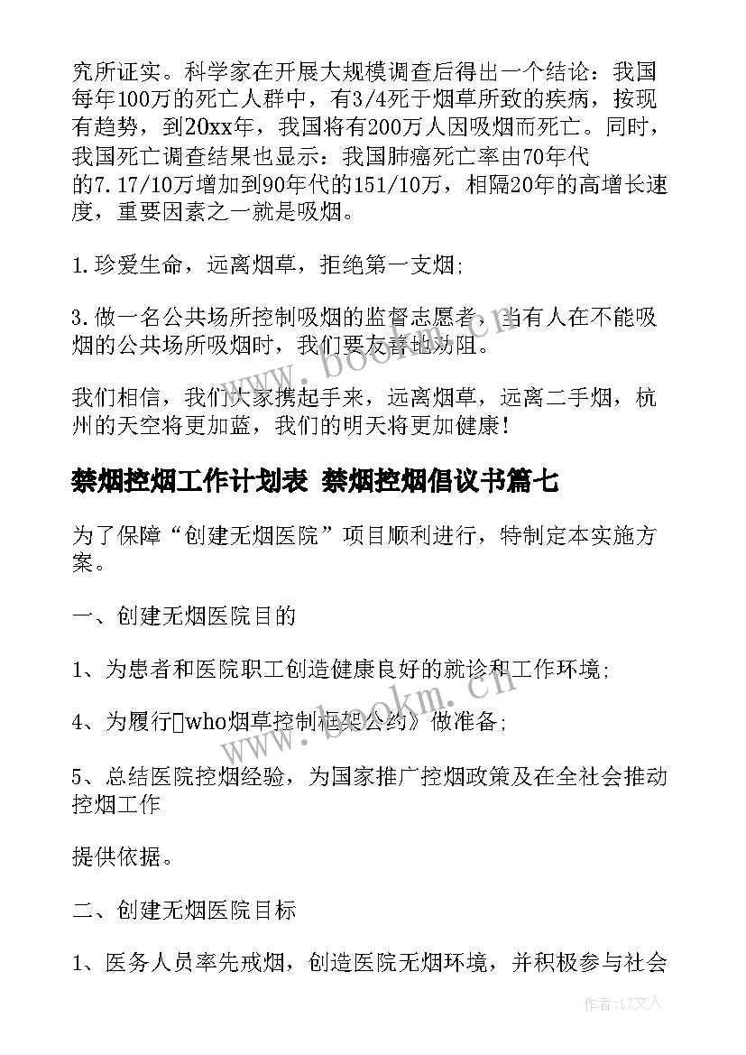 禁烟控烟工作计划表 禁烟控烟倡议书(汇总9篇)