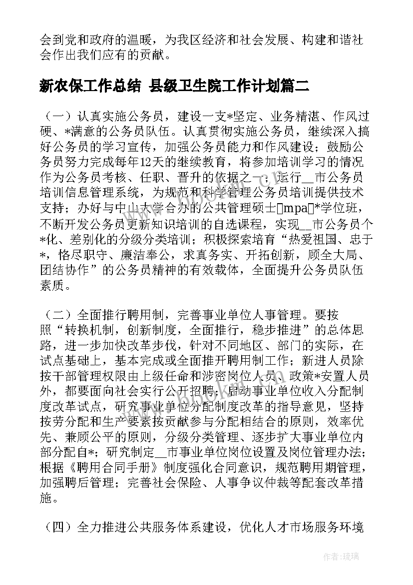 新农保工作总结 县级卫生院工作计划(通用6篇)