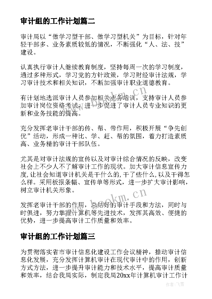 最新审计组的工作计划(实用6篇)