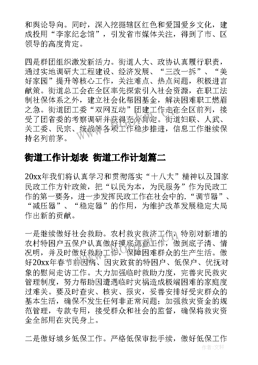 最新街道工作计划表 街道工作计划(优秀6篇)