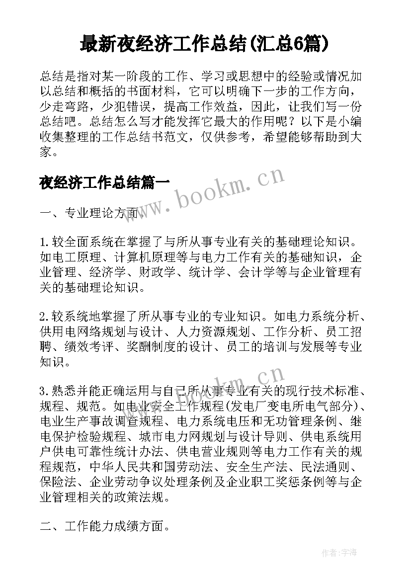 最新夜经济工作总结(汇总6篇)