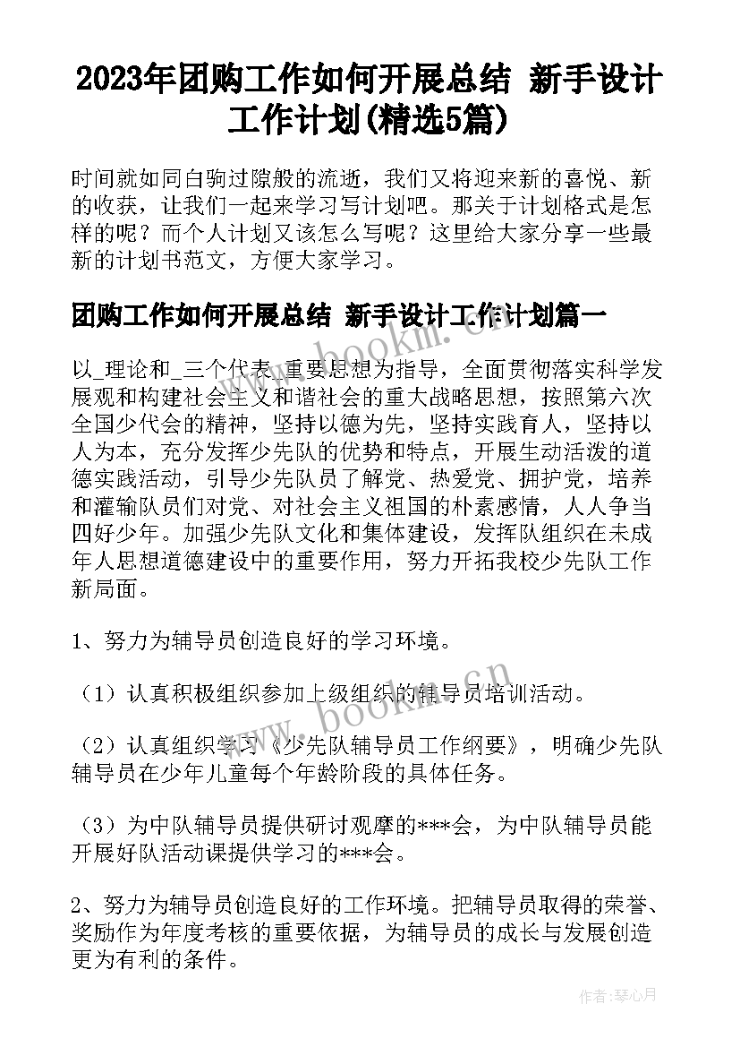 2023年团购工作如何开展总结 新手设计工作计划(精选5篇)