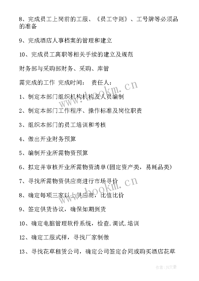 最新筹备酒店开业工作计划书 酒店开业筹备各部门工作计划(大全5篇)