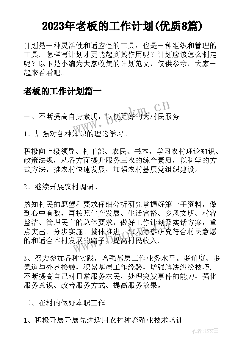 2023年老板的工作计划(优质8篇)