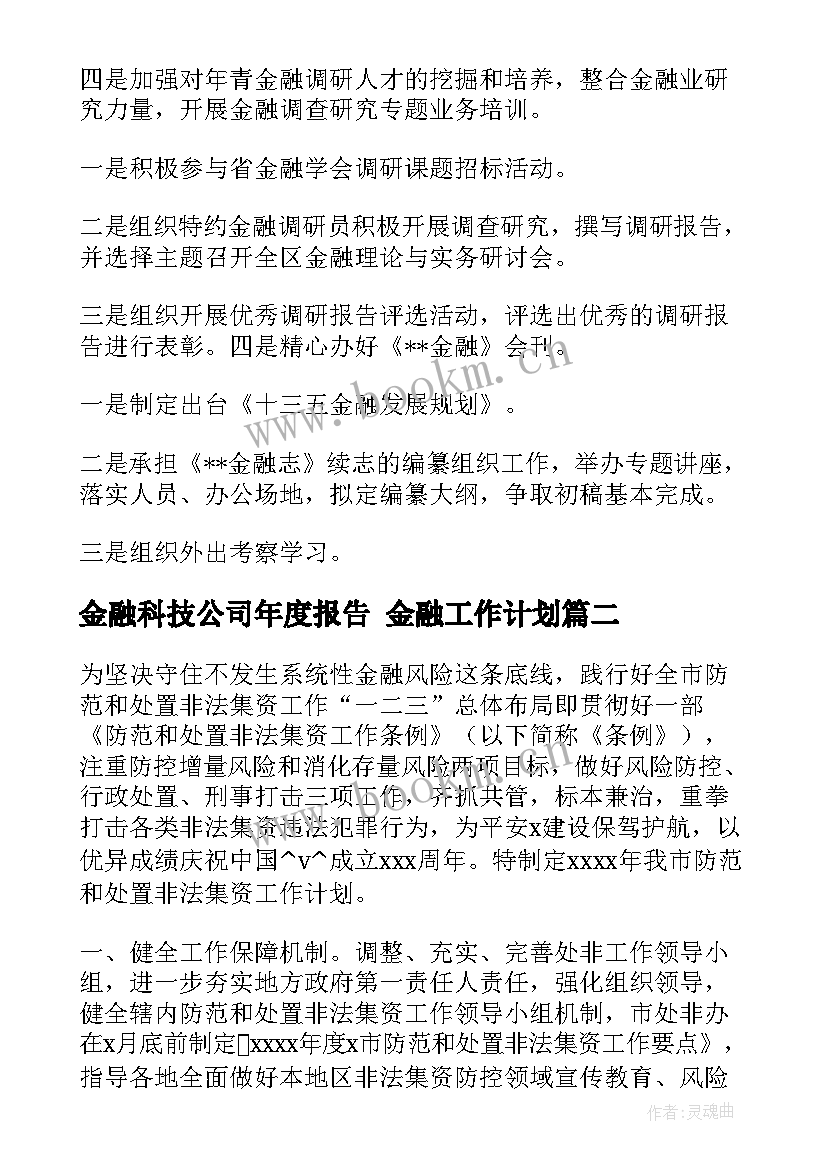 金融科技公司年度报告 金融工作计划(优质8篇)