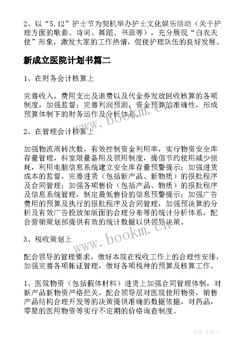 最新新成立医院计划书(优秀9篇)