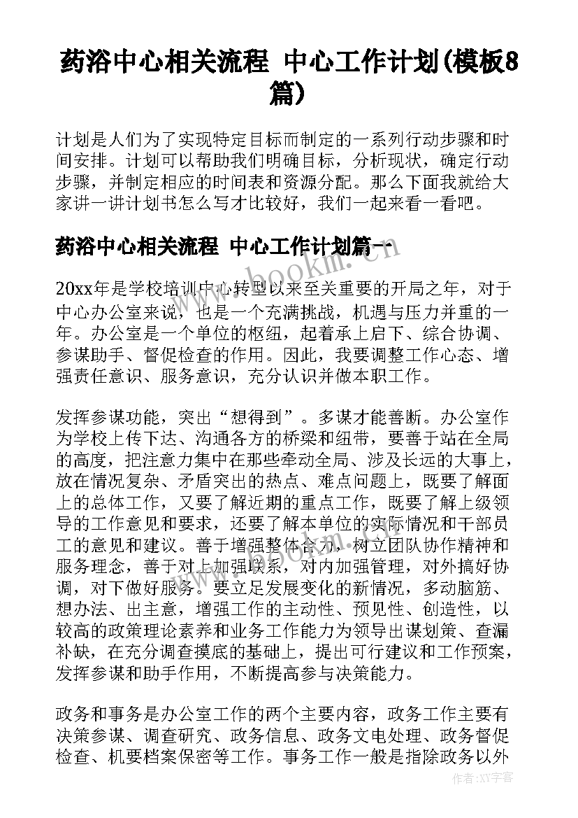 药浴中心相关流程 中心工作计划(模板8篇)