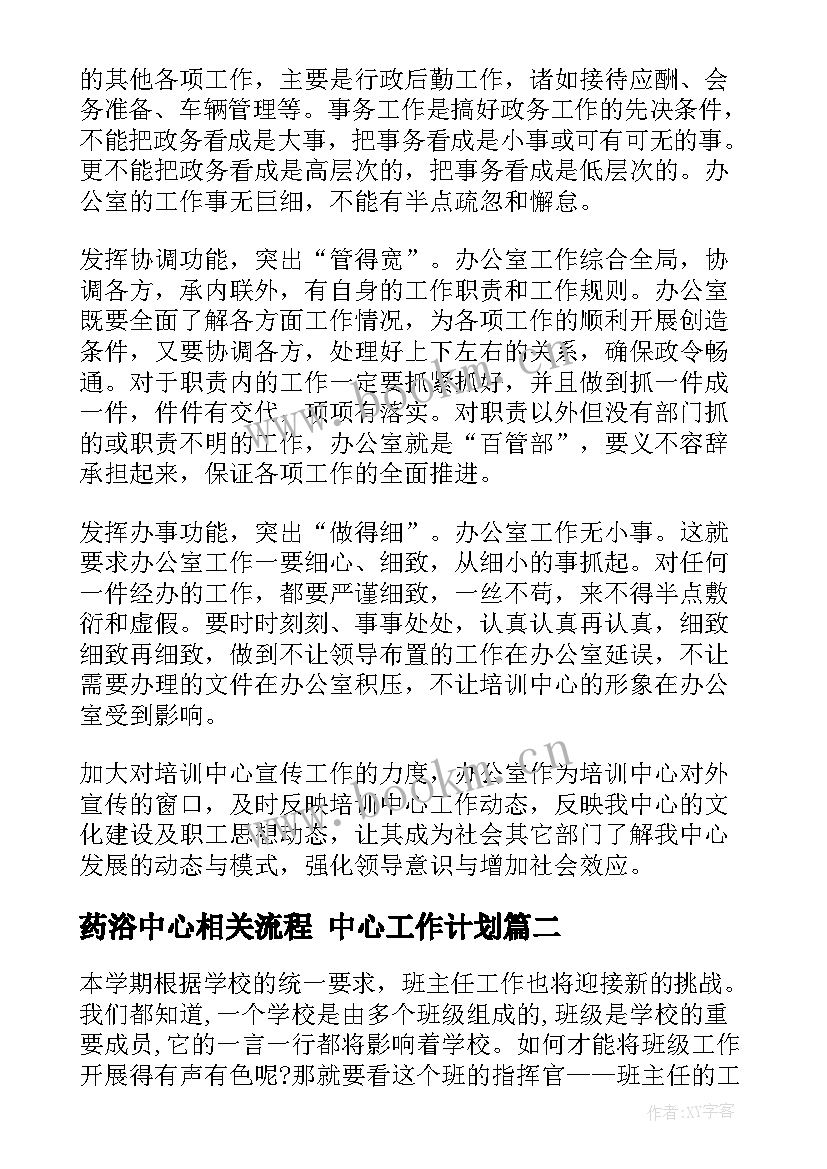 药浴中心相关流程 中心工作计划(模板8篇)