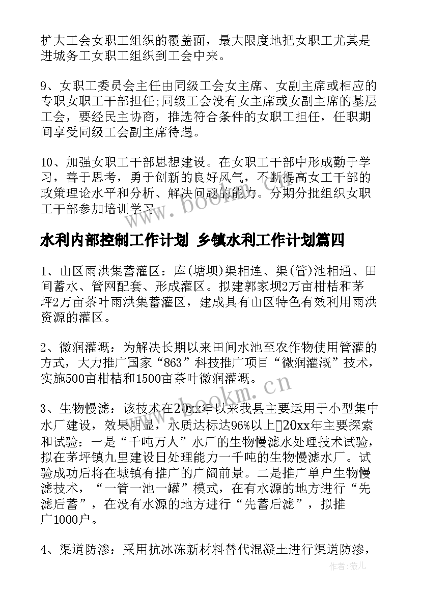 最新水利内部控制工作计划 乡镇水利工作计划(优秀5篇)