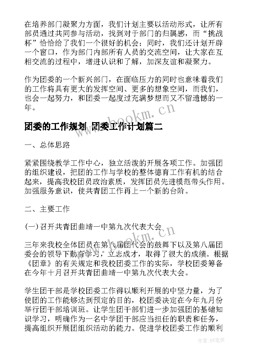 2023年团委的工作规划 团委工作计划(模板5篇)