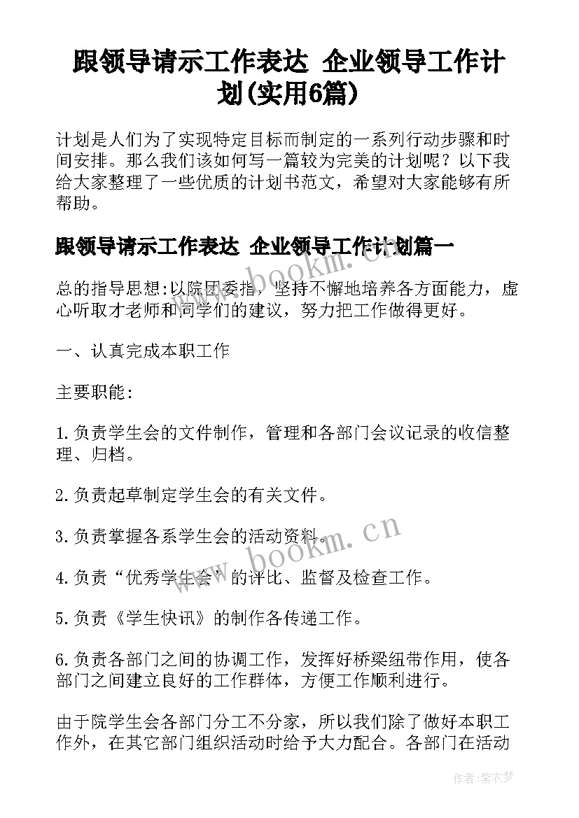 跟领导请示工作表达 企业领导工作计划(实用6篇)