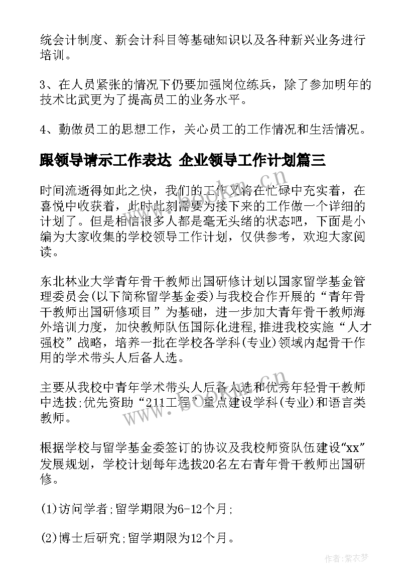 跟领导请示工作表达 企业领导工作计划(实用6篇)