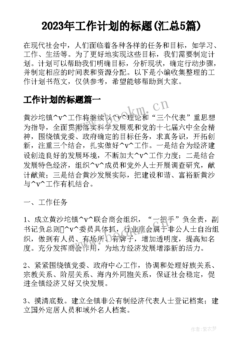 2023年工作计划的标题(汇总5篇)