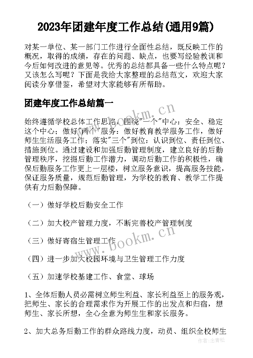 2023年团建年度工作总结(通用9篇)