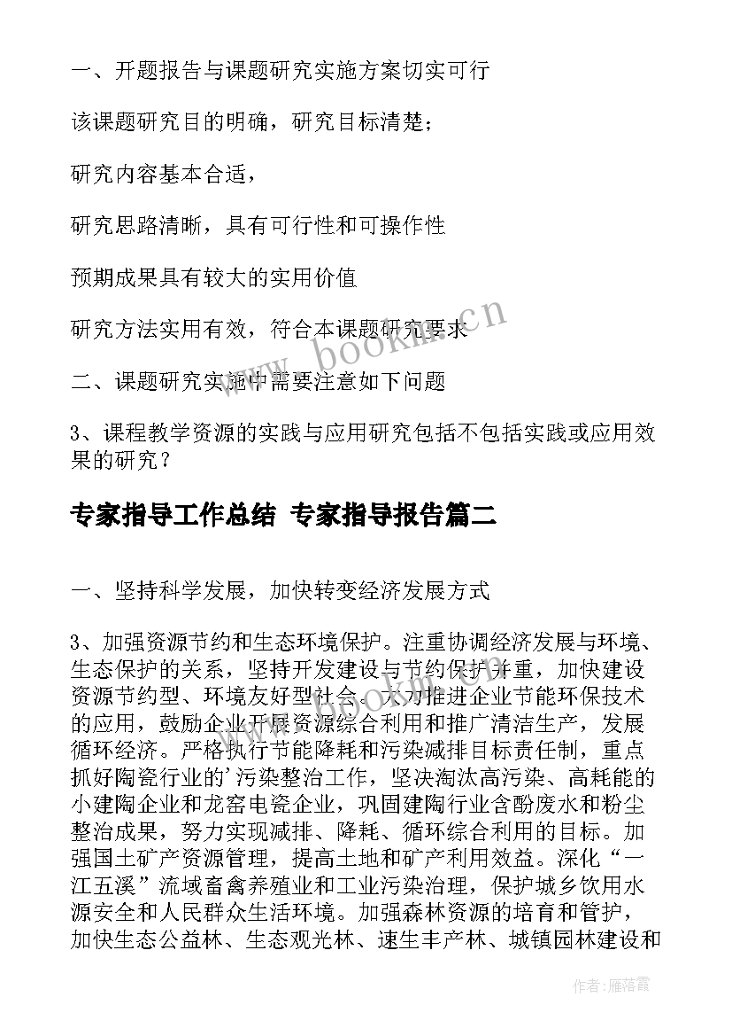 2023年专家指导工作总结 专家指导报告(优秀8篇)