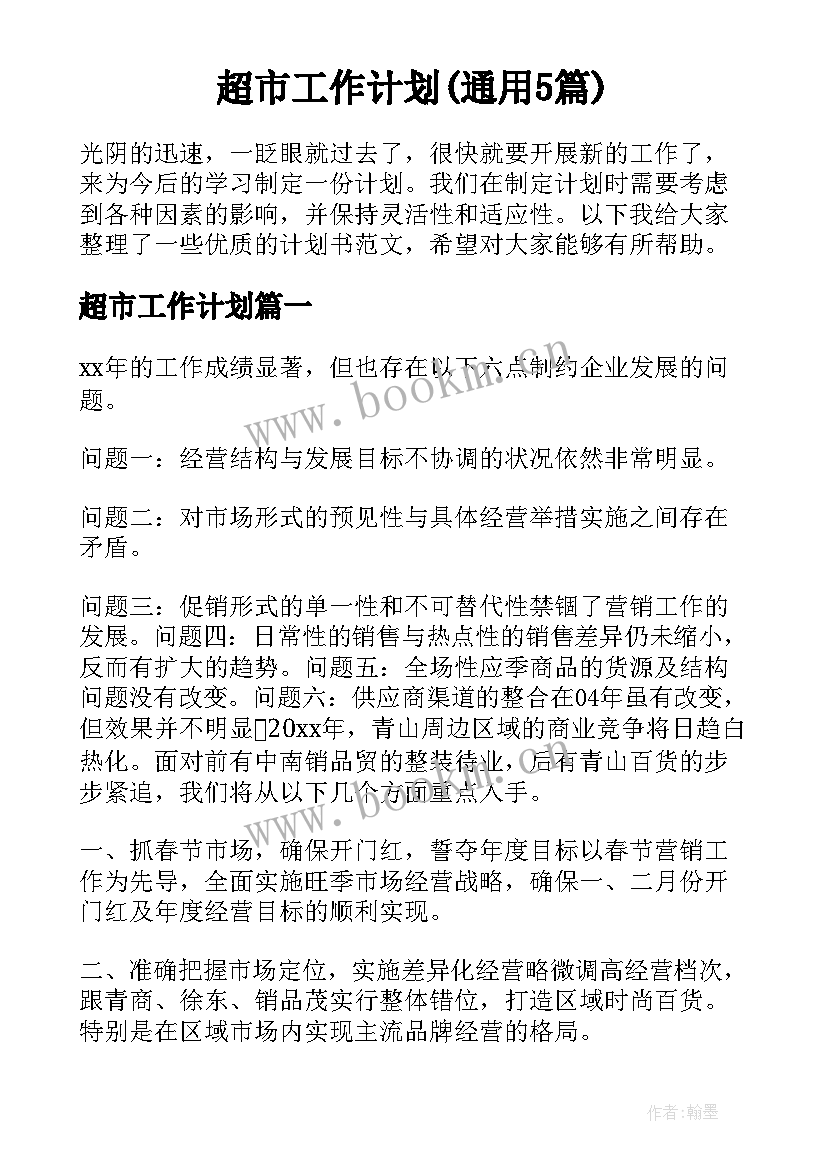 超市工作计划(通用5篇)