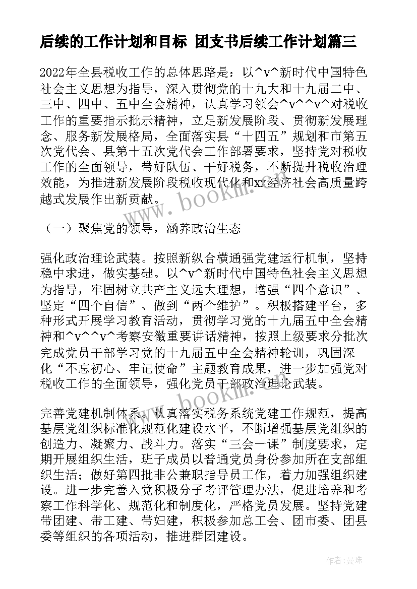 后续的工作计划和目标 团支书后续工作计划(通用9篇)