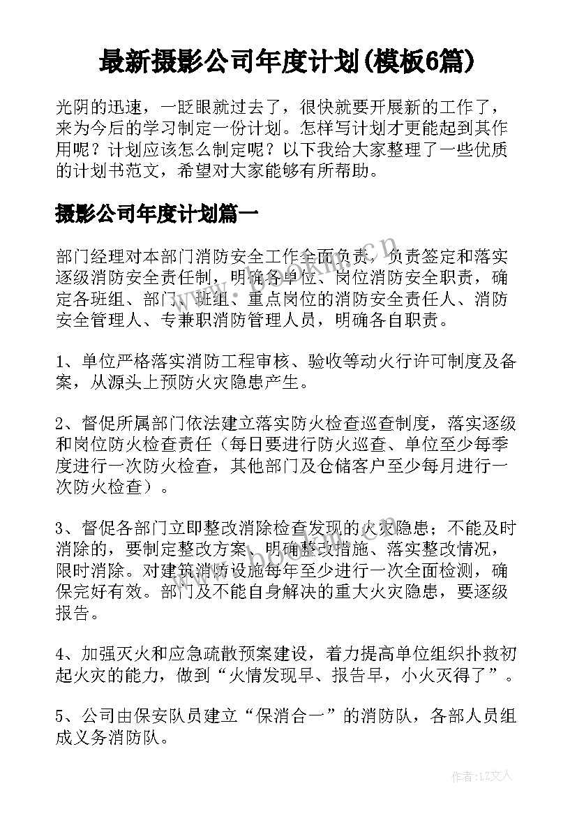 最新摄影公司年度计划(模板6篇)