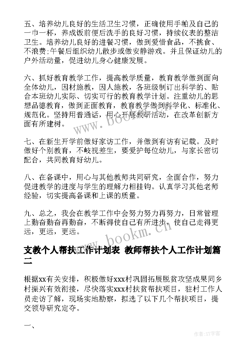 支教个人帮扶工作计划表 教师帮扶个人工作计划(大全9篇)