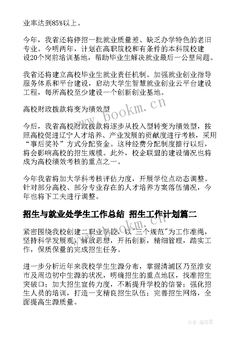 2023年招生与就业处学生工作总结 招生工作计划(模板9篇)