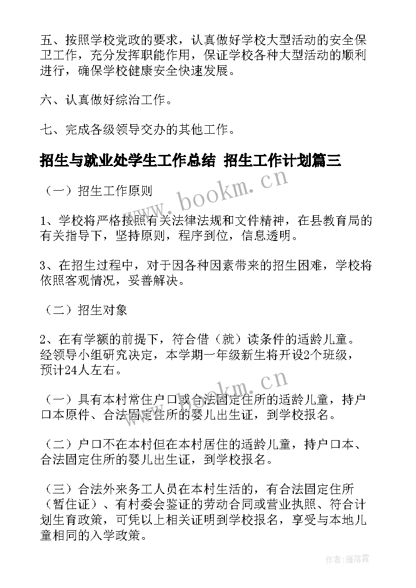 2023年招生与就业处学生工作总结 招生工作计划(模板9篇)