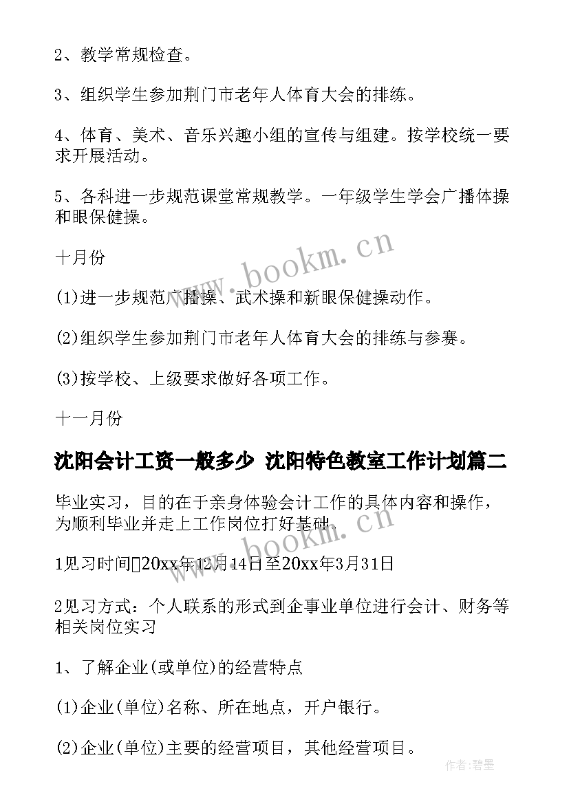 最新沈阳会计工资一般多少 沈阳特色教室工作计划(模板5篇)