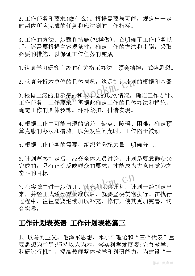 工作计划表英语 工作计划表格(通用7篇)