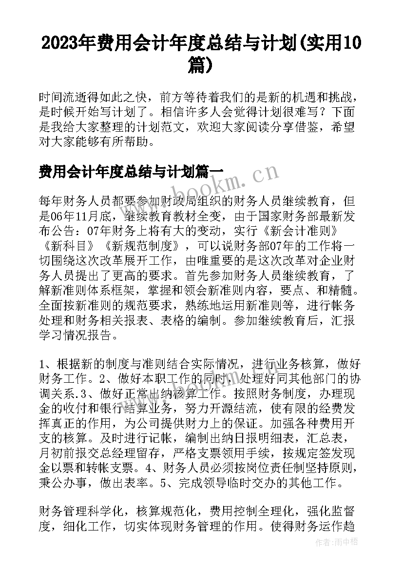 2023年费用会计年度总结与计划(实用10篇)