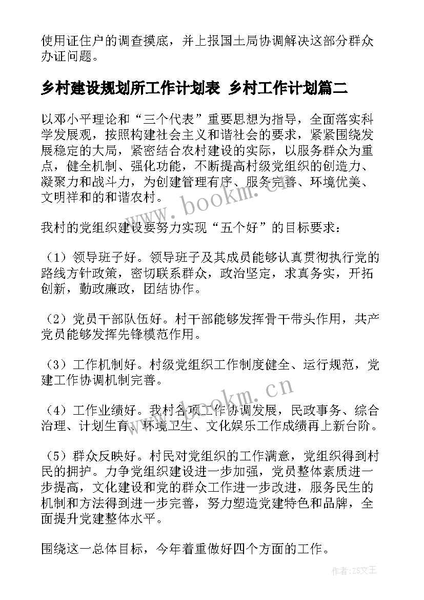 最新乡村建设规划所工作计划表 乡村工作计划(模板5篇)