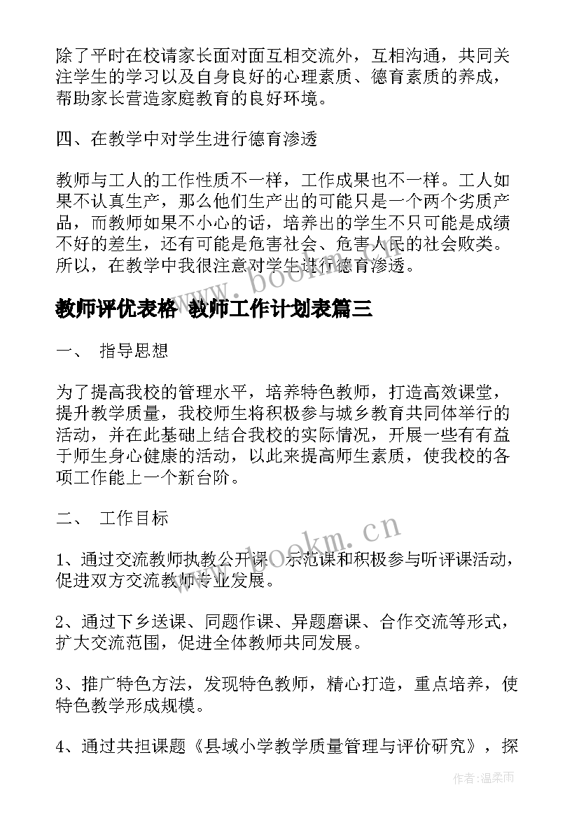 2023年教师评优表格 教师工作计划表(优秀8篇)