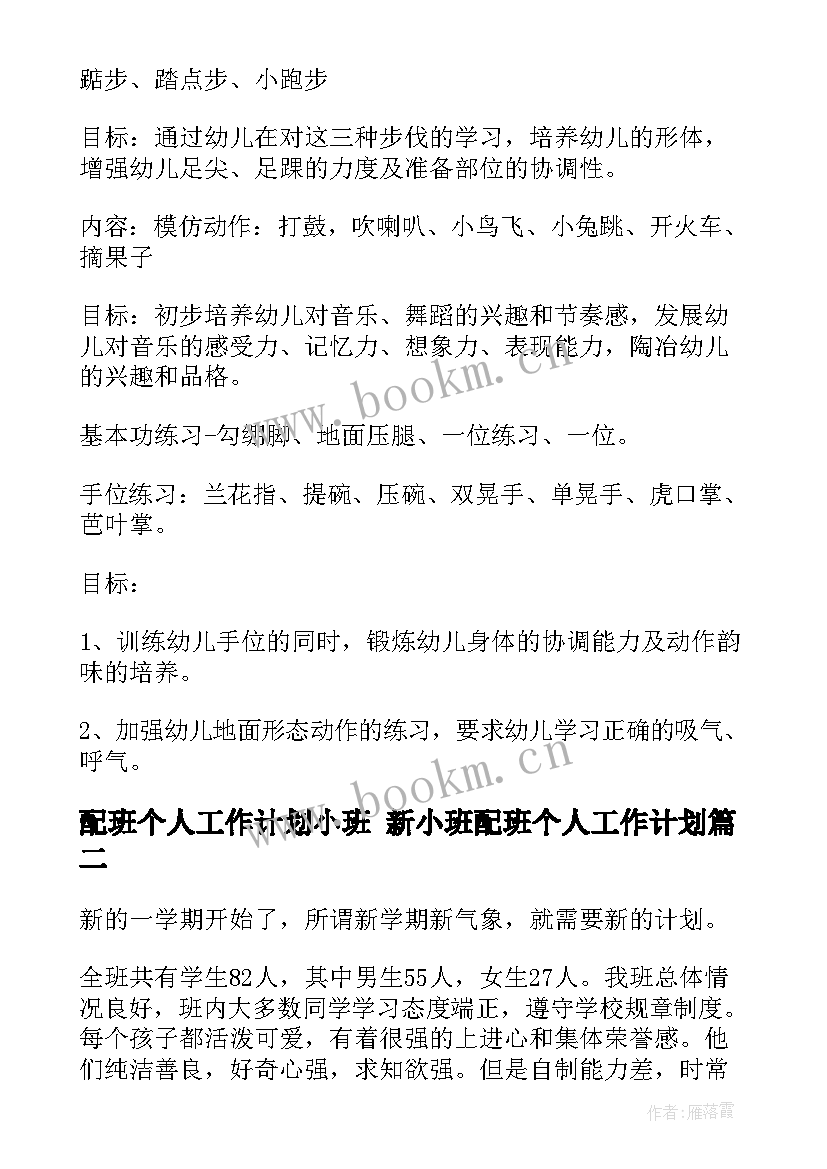 配班个人工作计划小班 新小班配班个人工作计划(精选5篇)