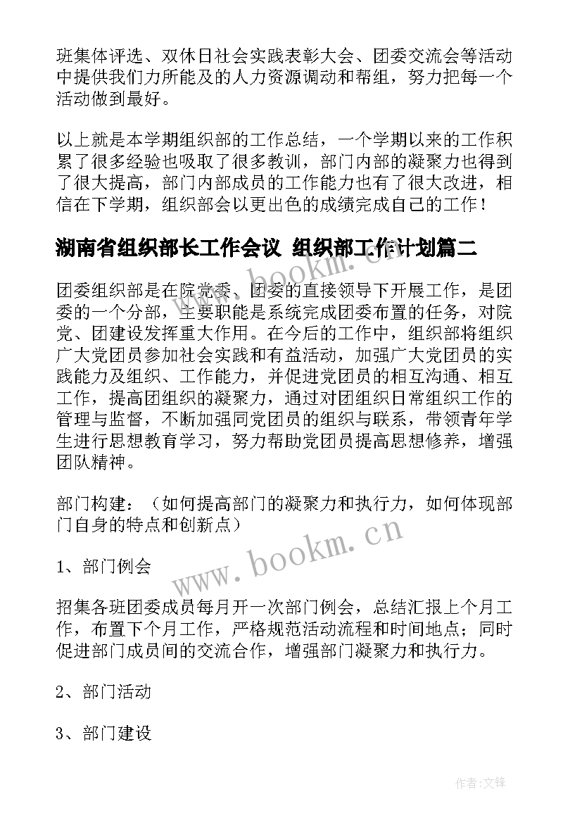 2023年湖南省组织部长工作会议 组织部工作计划(实用7篇)