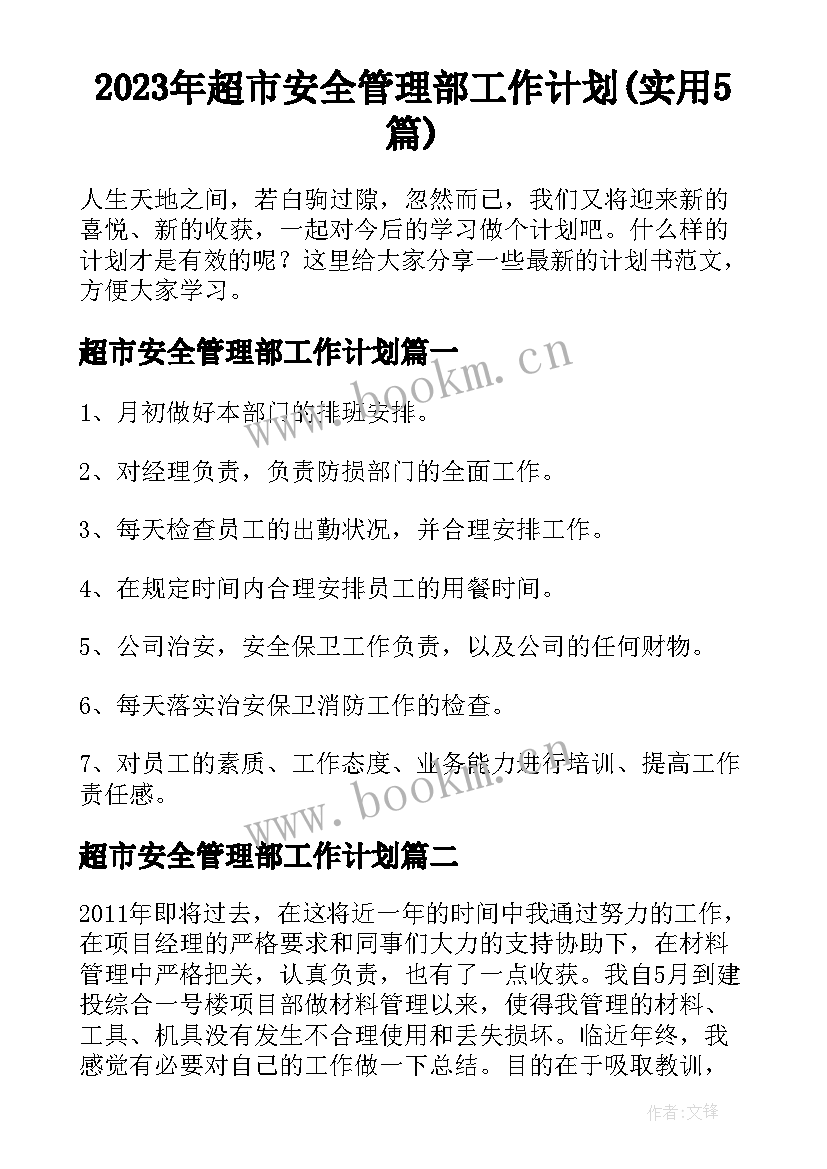 2023年超市安全管理部工作计划(实用5篇)