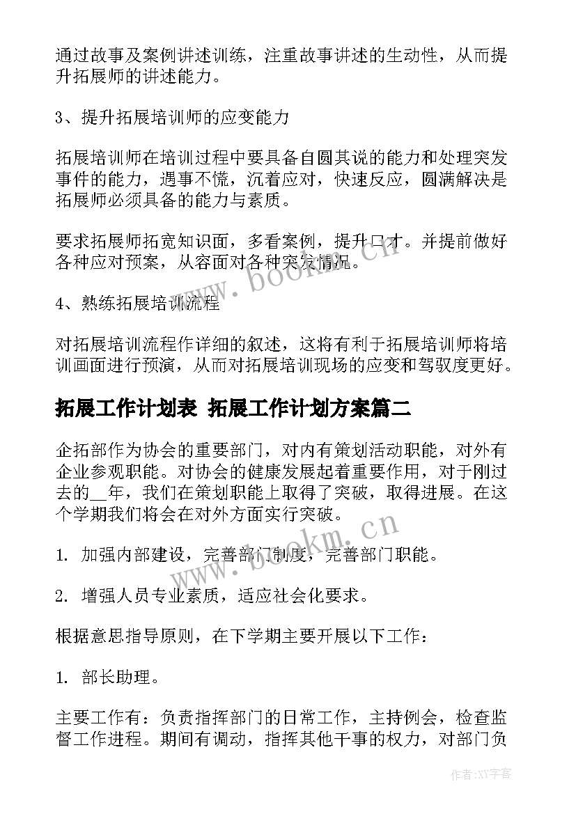 2023年拓展工作计划表 拓展工作计划方案(优质8篇)